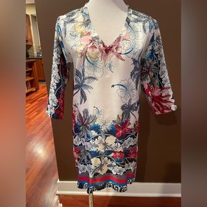 Johnny Was Tunic Hibiscus/Palm Tree Size M
